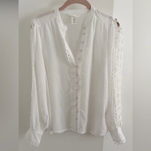 H&M White Button-Up Blouse with Lace Detail